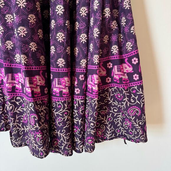 Boho Purple India Blockprint Elephant Circle Wrap Skirt M - Picture 2 of 6